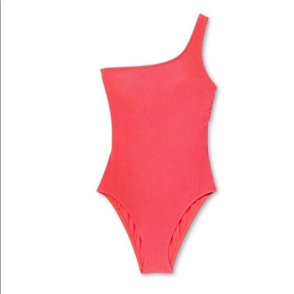 Xhilaration juniors one shoulder 1 piece swim suit color coral